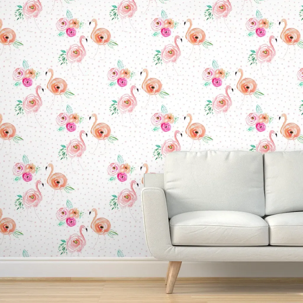 Floral Flamingo Polka Dot Peel and Stick Wallpaper - Pink product