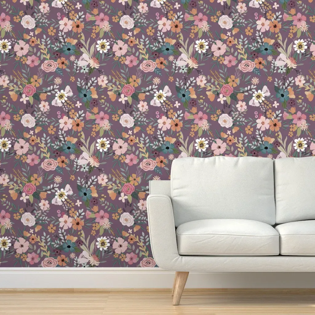 Floral Garden Peel and Stick Wallpaper - Dusty Purple product