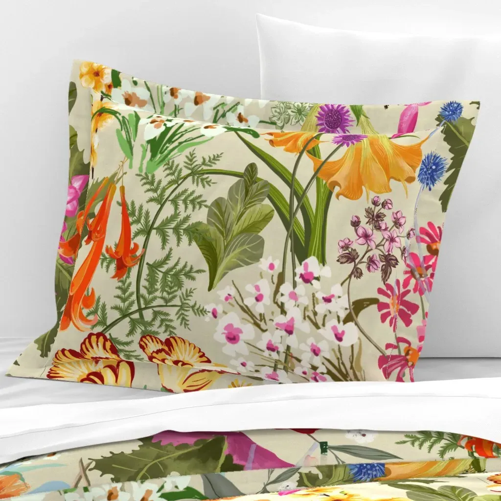 Floral Garden Standard Flanged Cushion Cover - Red, Cotton Sateen product
