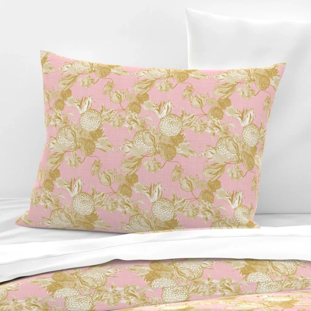 Floral Gilt Dauphine Linen Standard Knife Edge Pillow - Pink, Cotton Sateen product
