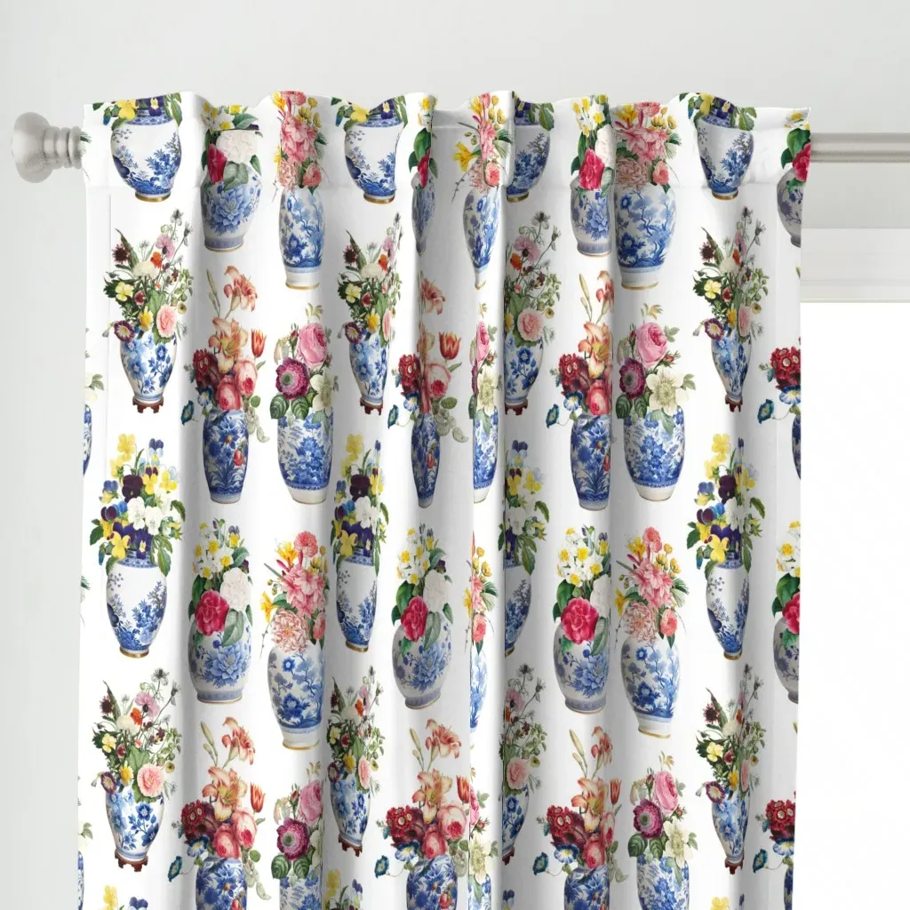 Floral Ginger Jar Curtain Panel - White alternate view