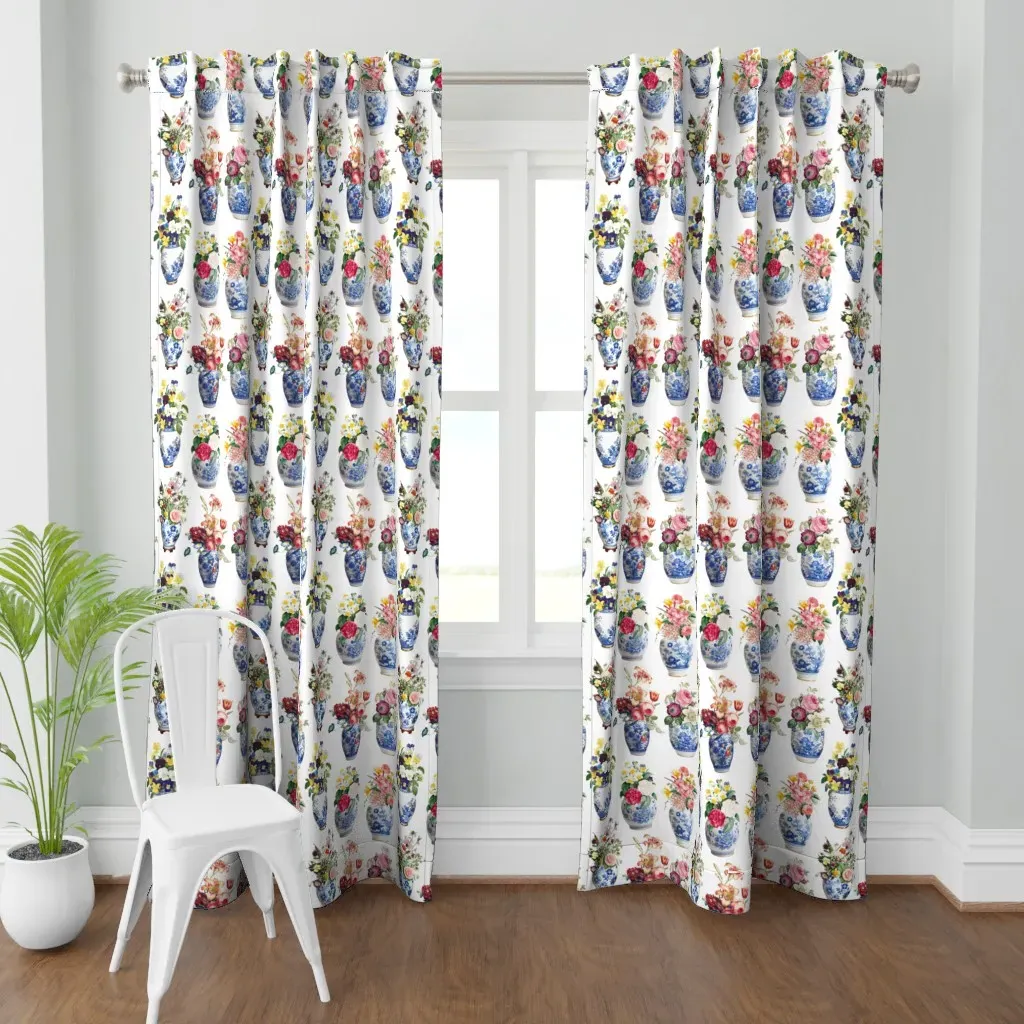 Floral Ginger Jar Curtain Panel - White product