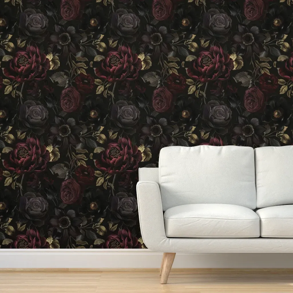 Floral Gothic Peel and Stick Wallpaper 24 Inch - Dark Red product