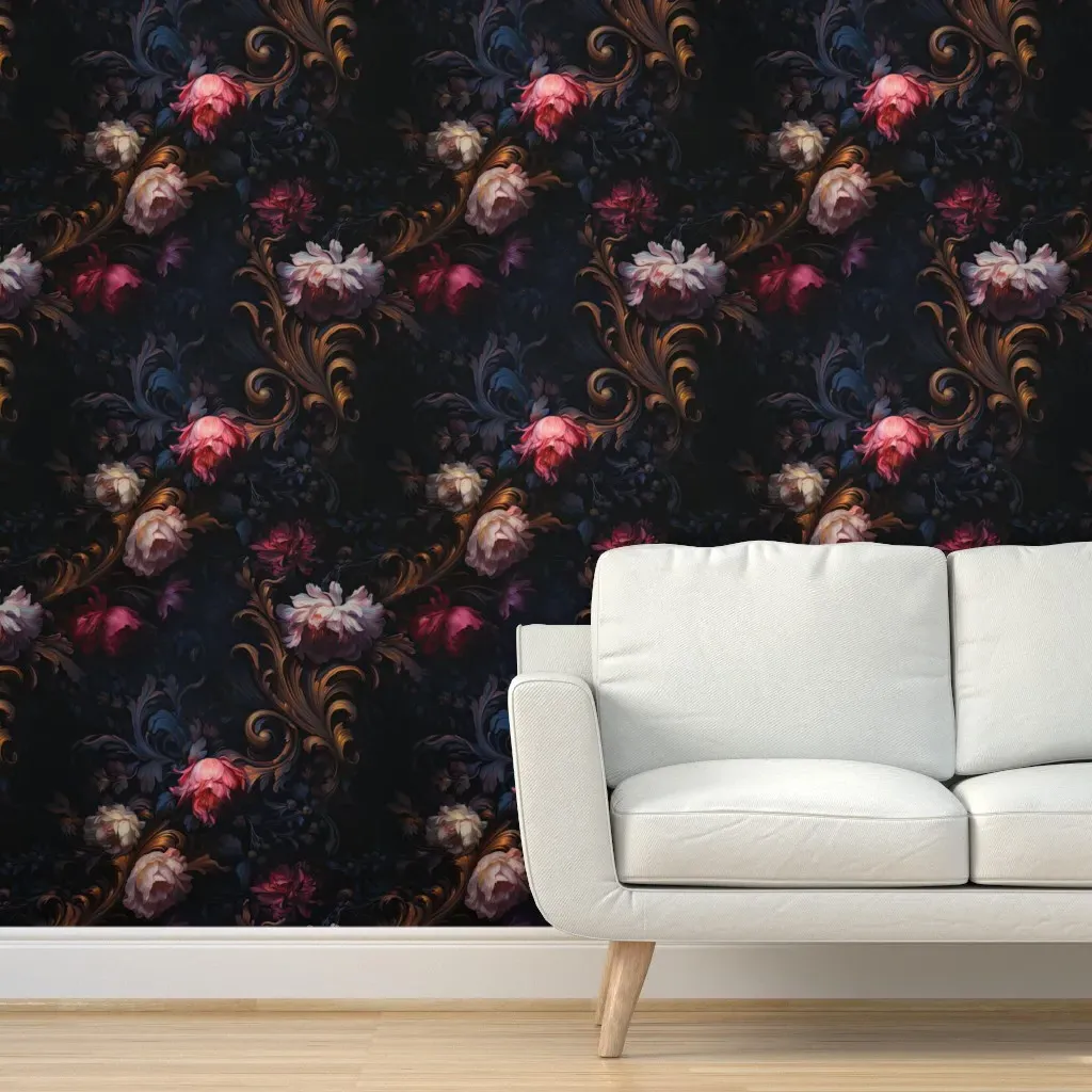 Floral Gothic Rococo Peel and Stick Wallpaper - Burgundy product