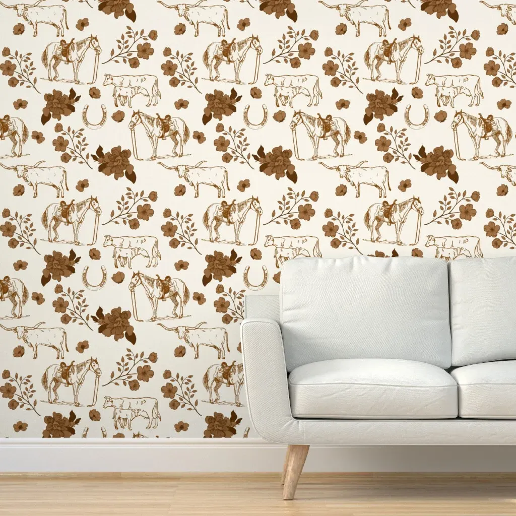 Floral Horse Toile De Jouy Peel and Stick Wallpaper - Brown product