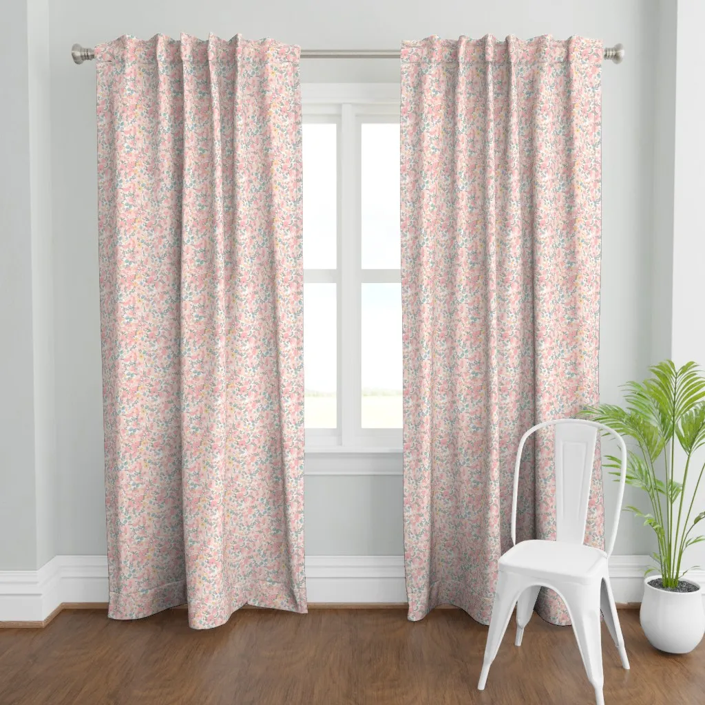 Floral Illustrated 70s Curtain Panel - Pink product