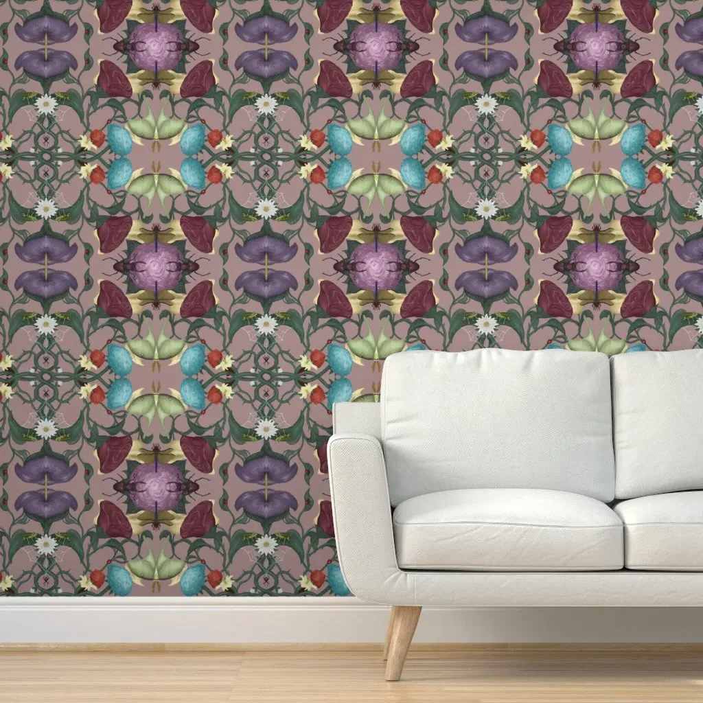 Floral Insect Garden Peel and Stick Wallpaper - Deep Purple product