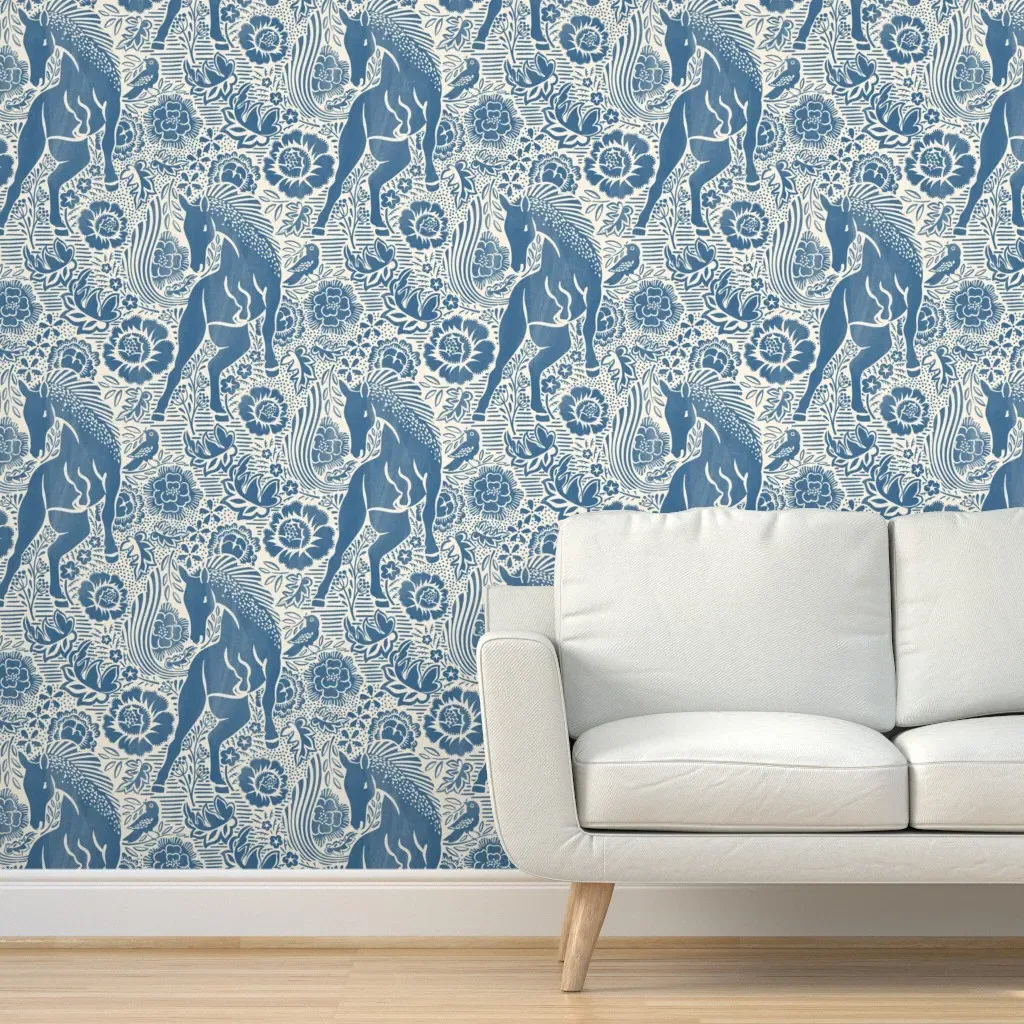 Floral Jungle Block Print Peel and Stick Wallpaper - Indigo Blue product