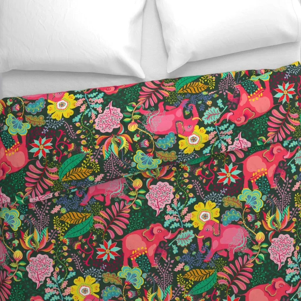 Floral Jungle Elephants L Duvet Cover - Pink alternate view