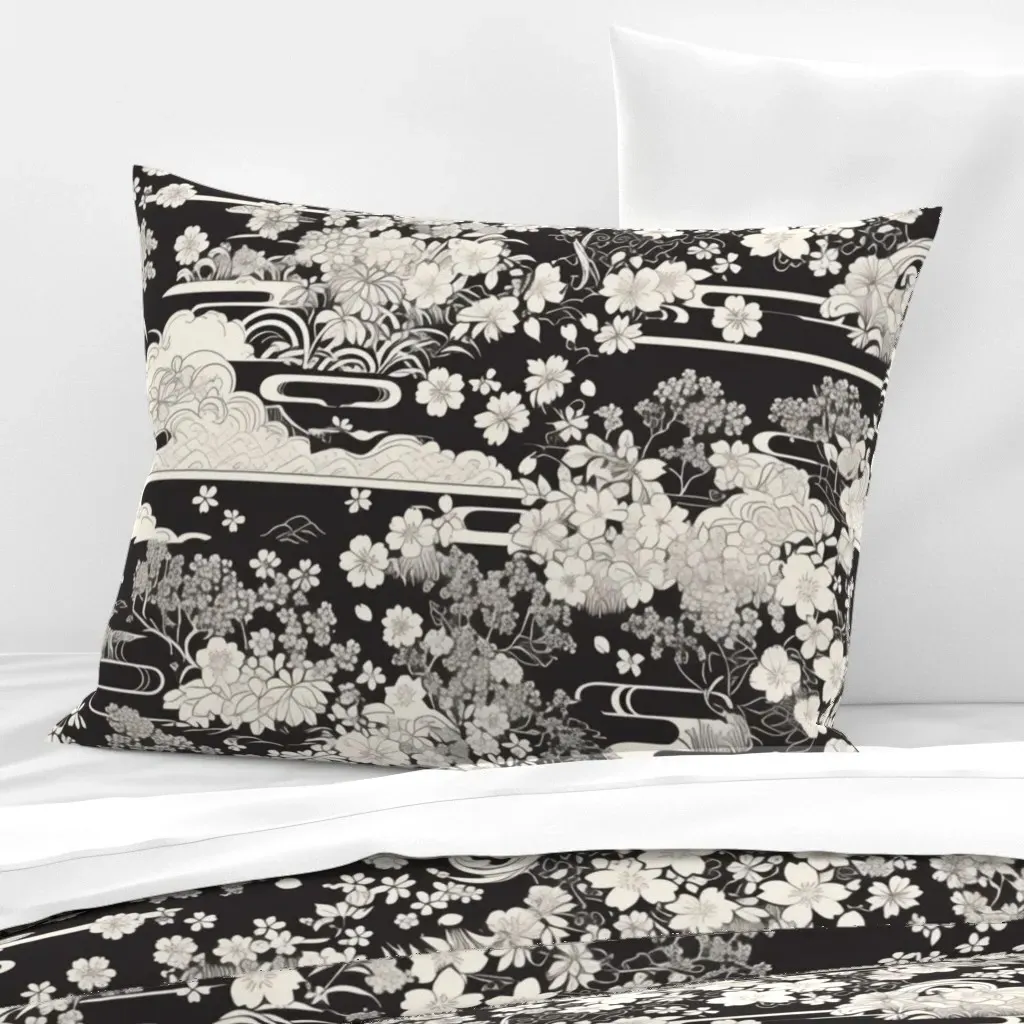 Floral Kimono Standard Knife Edge Cushion - Off-White, Cotton Sateen product