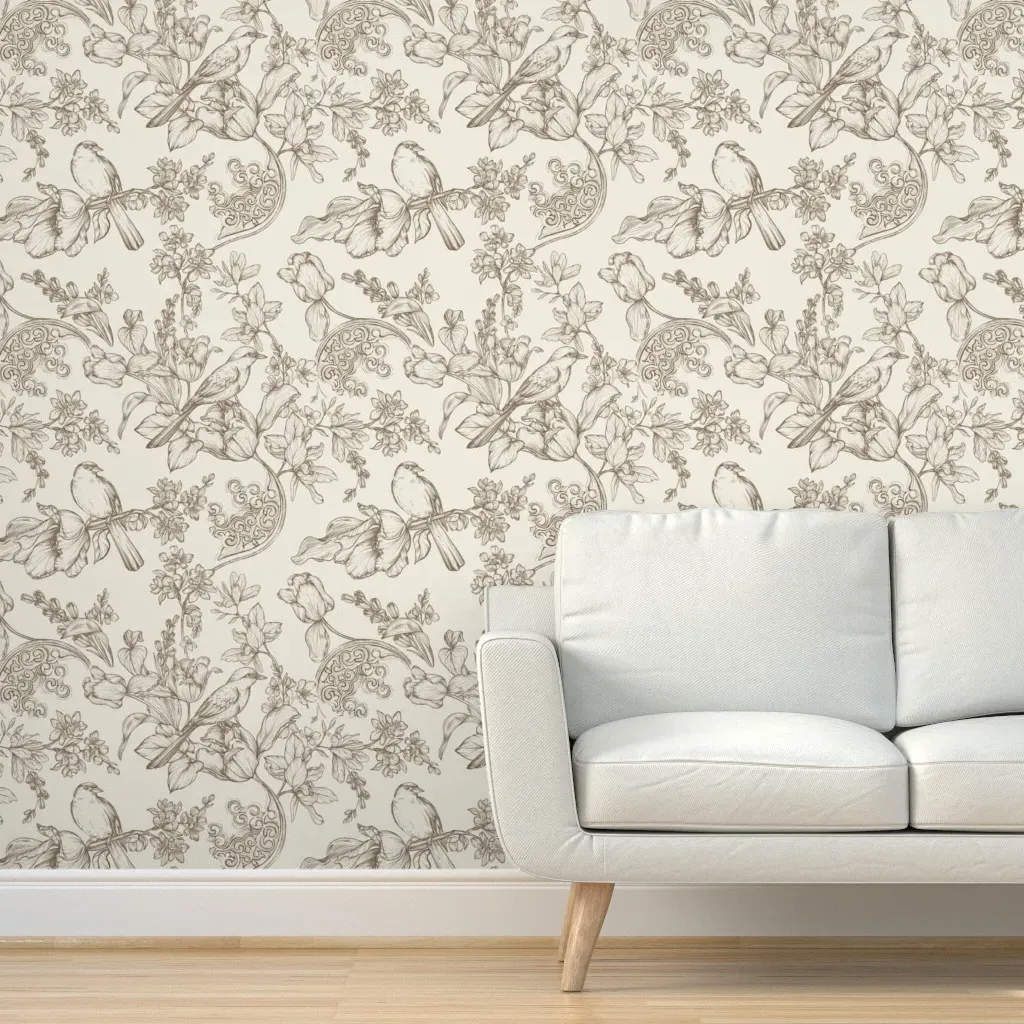 Floral Line Drawing Peel and Stick Wallpaper - Beige product