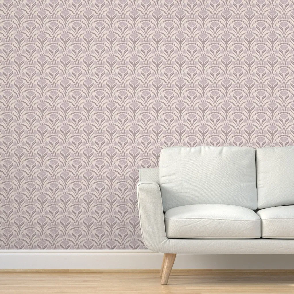 Floral Linocut Block Print Peel and Stick Wallpaper - Lilac product