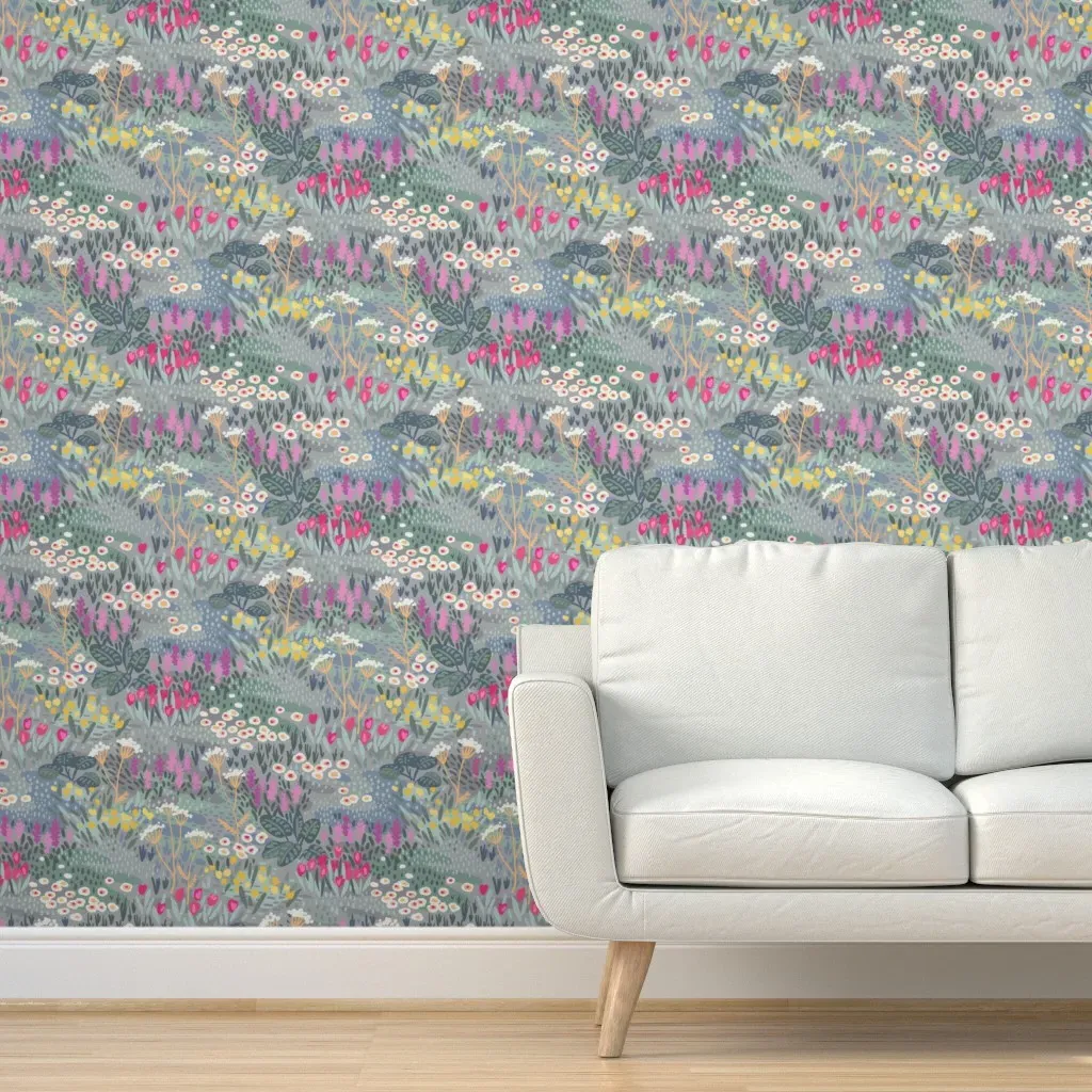 Floral Meadow Peel and Stick Wallpaper - Grey product