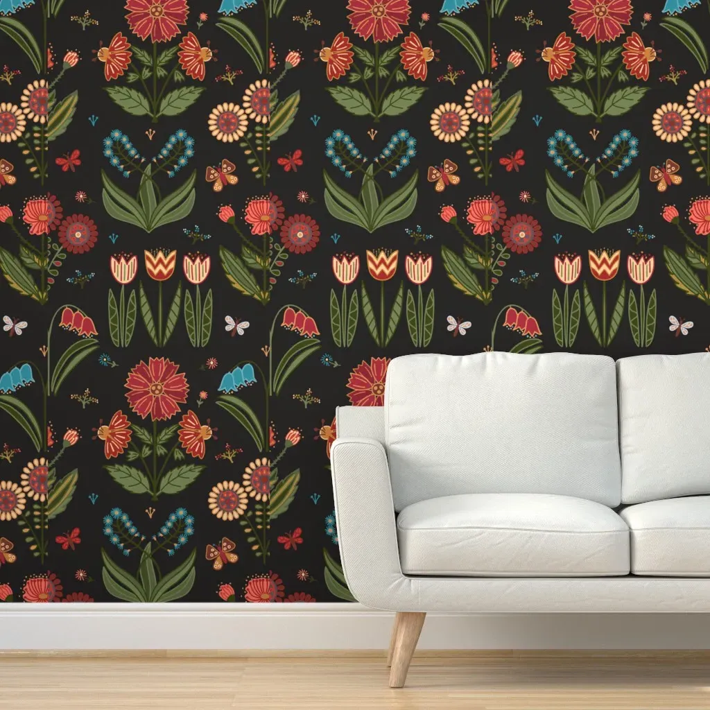 Floral Mural Peel and Stick Wallpaper Panel 2 - Red product