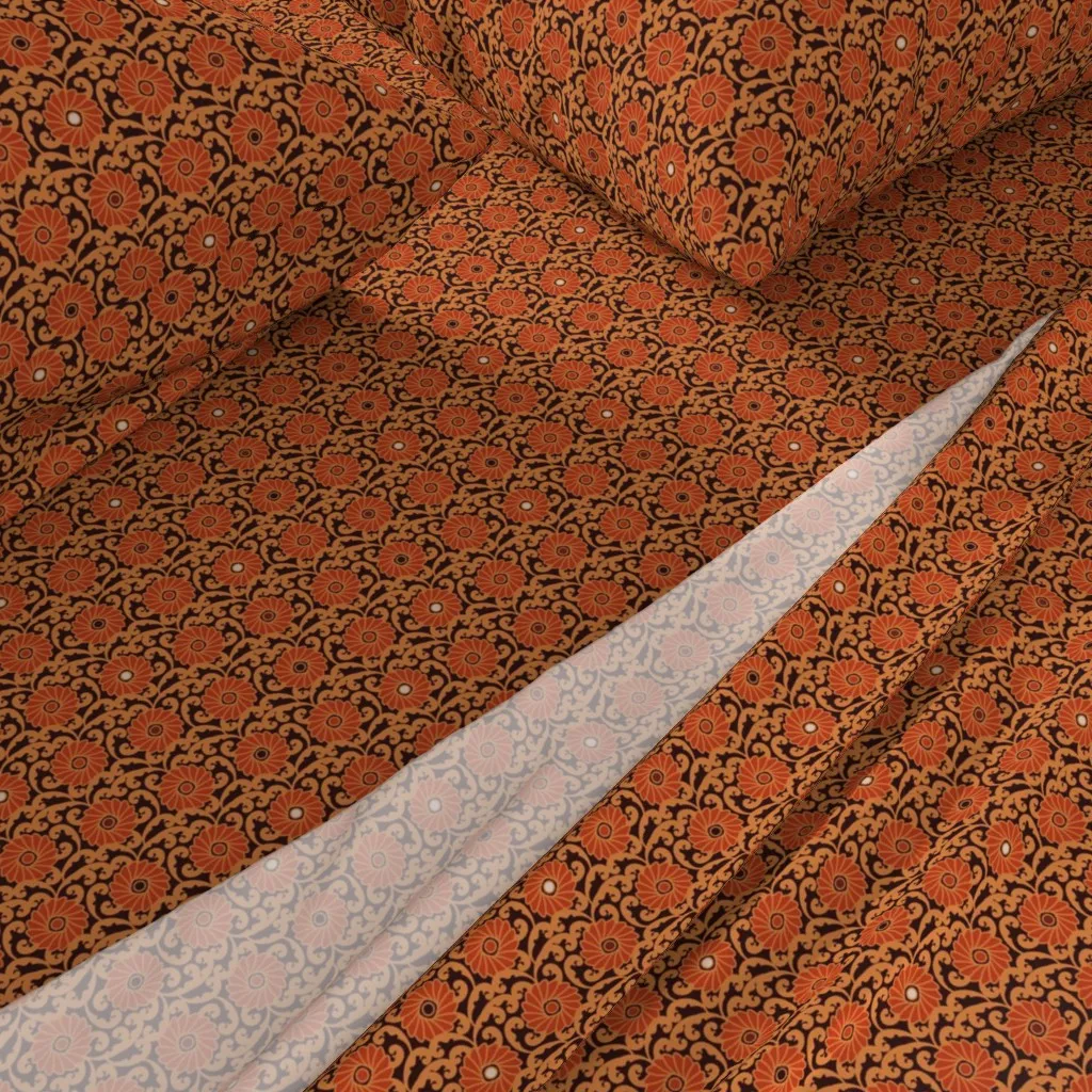 Floral Ornament Queen Sheet Set - Burnt Orange alternate view