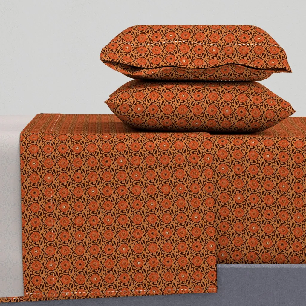 Floral Ornament Queen Sheet Set - Burnt Orange product