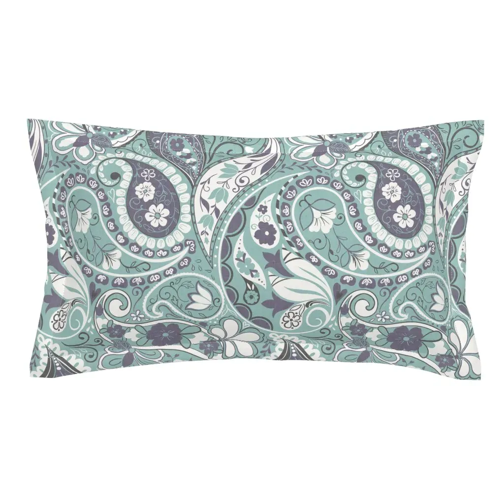 Floral Paisley Scandi Boho King Size Pillow Sham - Teal, Blue product