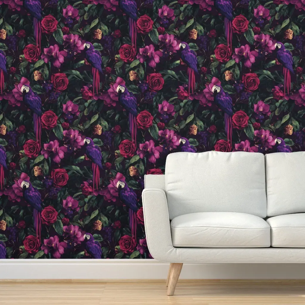Floral & Parrot Peel and Stick Wallpaper - Purple, Fabric product