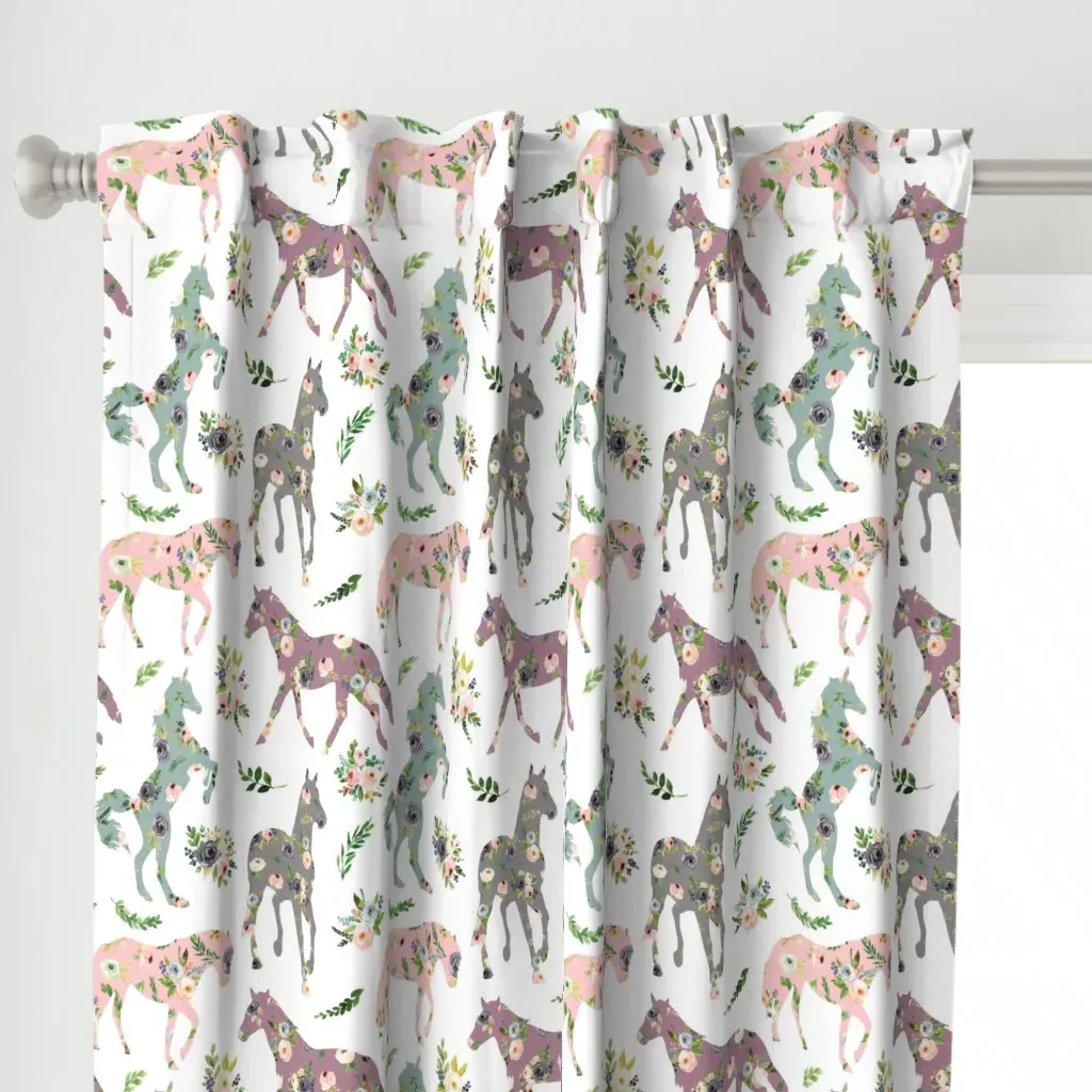 Floral Patchwork Horses Curtain Panel - Pink alternate view