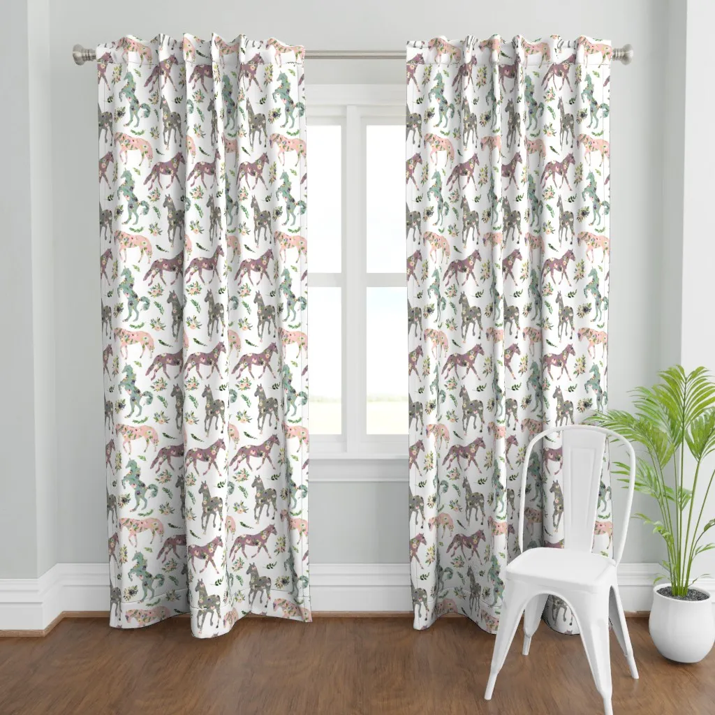 Floral Patchwork Horses Curtain Panel - Pink product