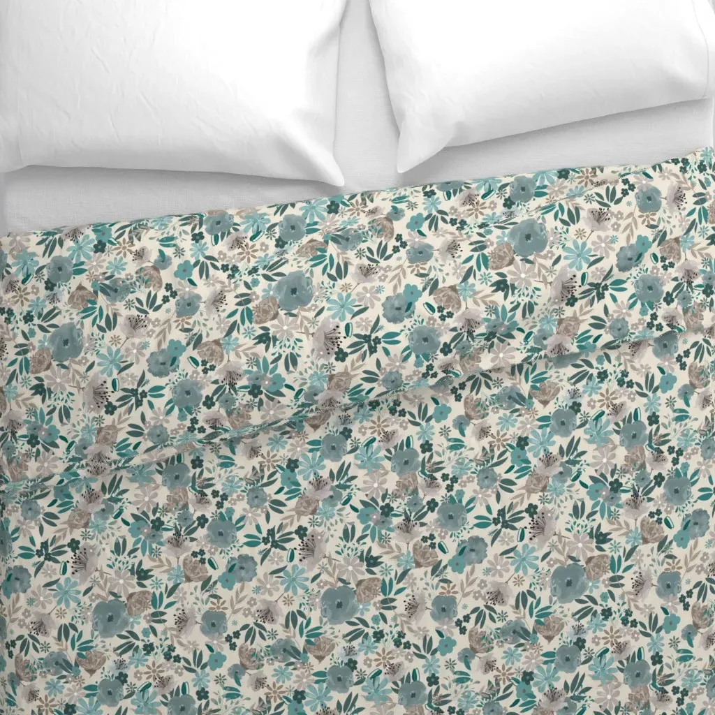 Floral Pattern Night Swim-01 Duvet Cover - Teal alternate view