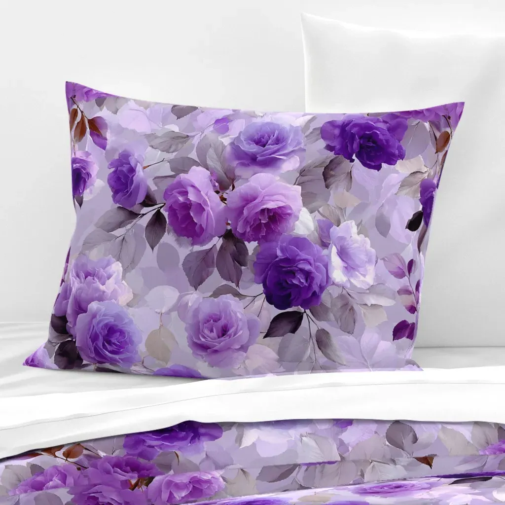 Floral Pattern Standard Knife Edge Cushion Cover - Purple, Cotton product