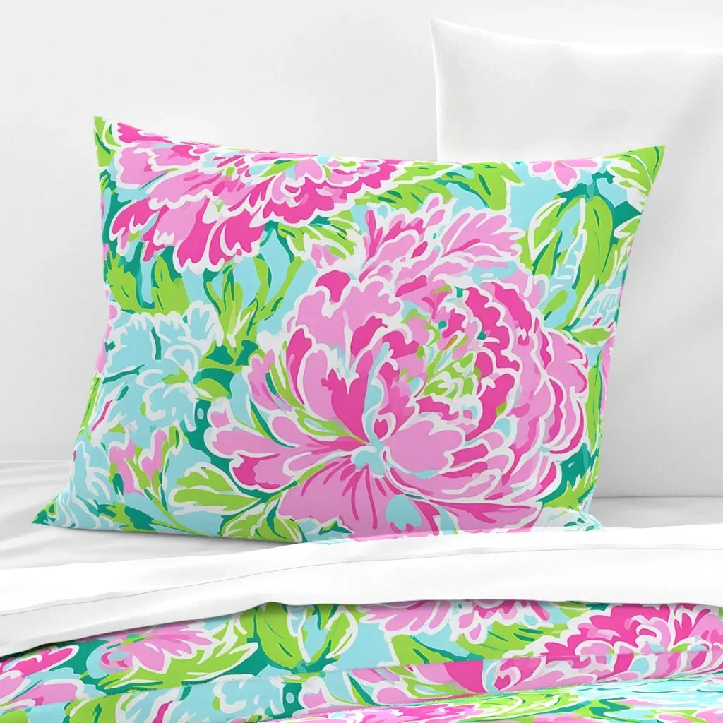 Floral Preppy Grand Millennial Standard Pillow - Pink, Cotton Sateen product