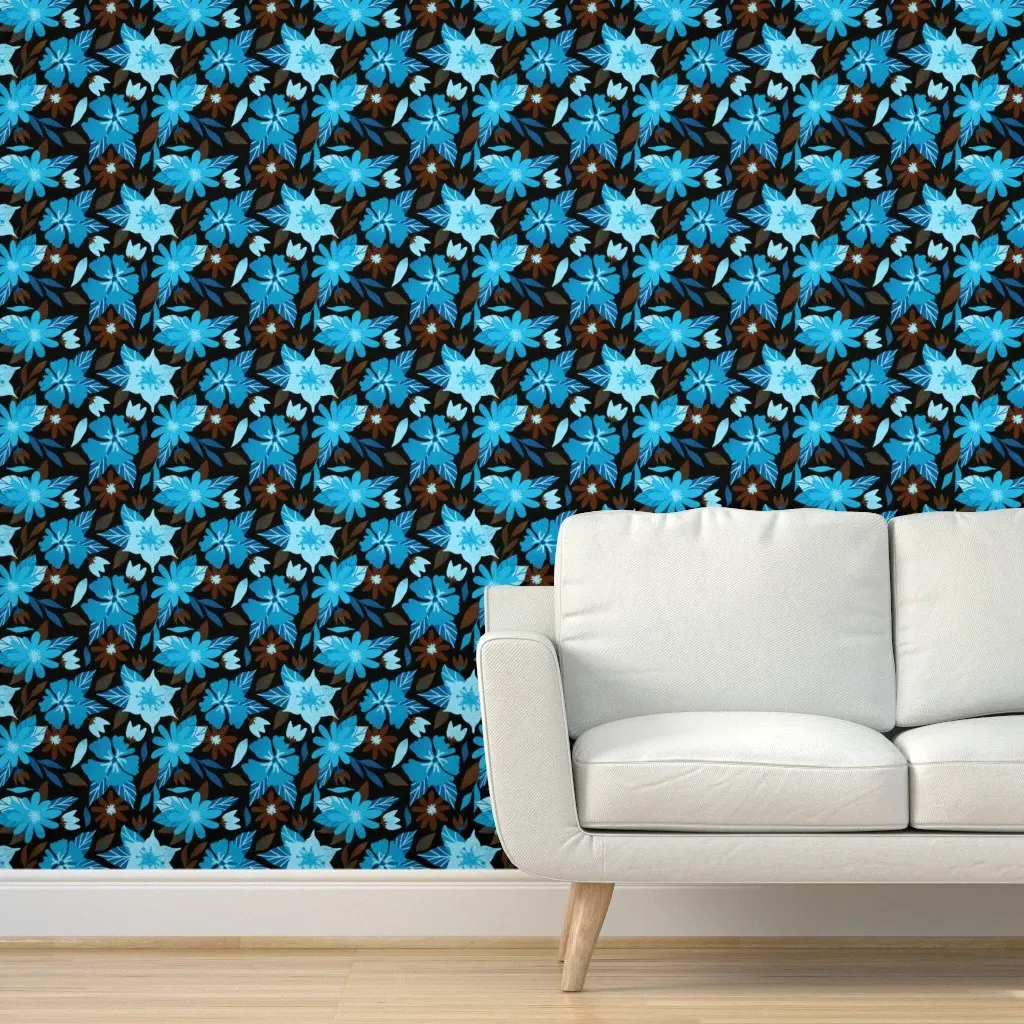 Floral Retro Pattern Peel and Stick Wallpaper - Blue, Brown product