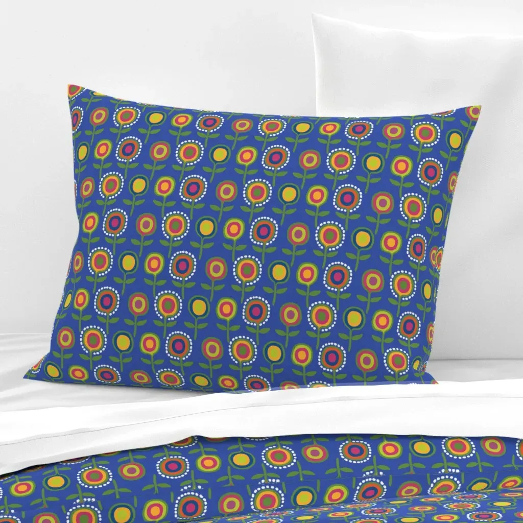 Floral Rows Standard Knife Edge Cushion Cover - Blue, Cotton Sateen product