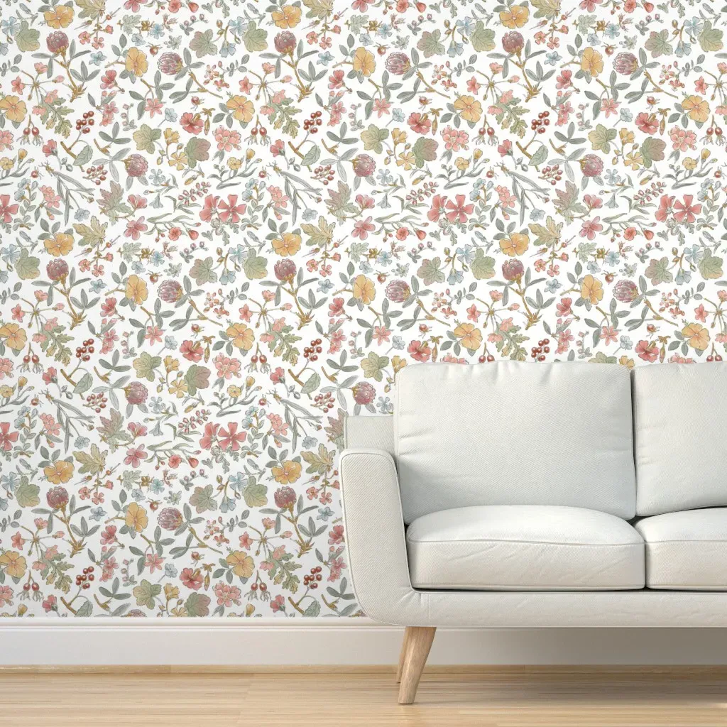 Floral Scatter Ink & Watercolor Peel and Stick Wallpaper - Light Pink product