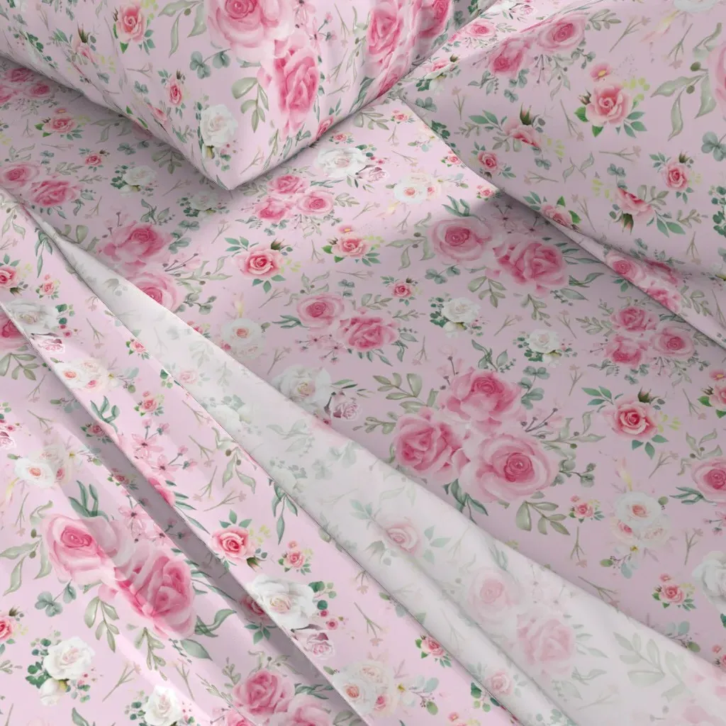 Floral Sorbet Roses Queen Sheet Set - Pink alternate view