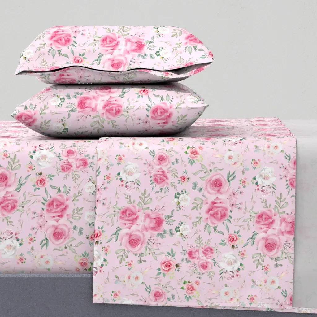 Floral Sorbet Roses Queen Sheet Set - Pink product