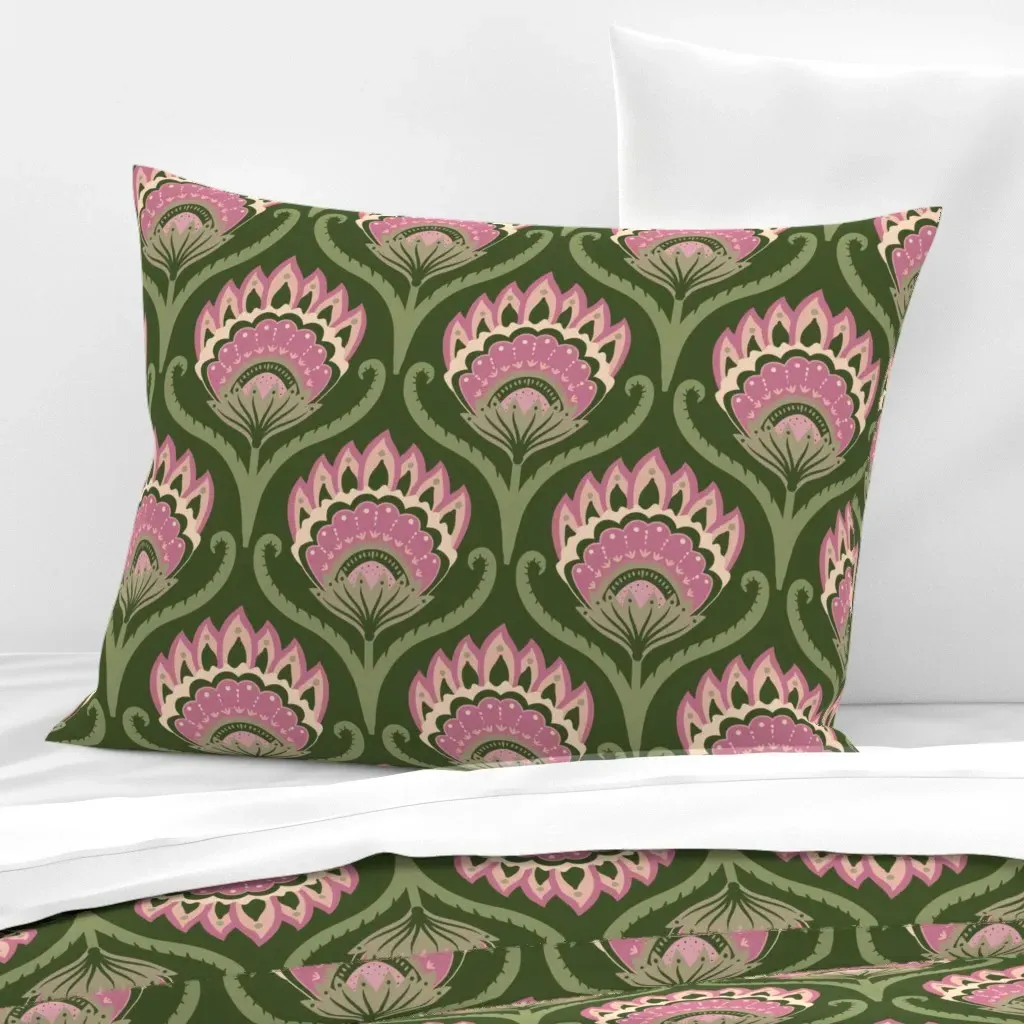 Floral Standard Knife Edge Cushion Cover - Moss Green, Cotton Sateen product