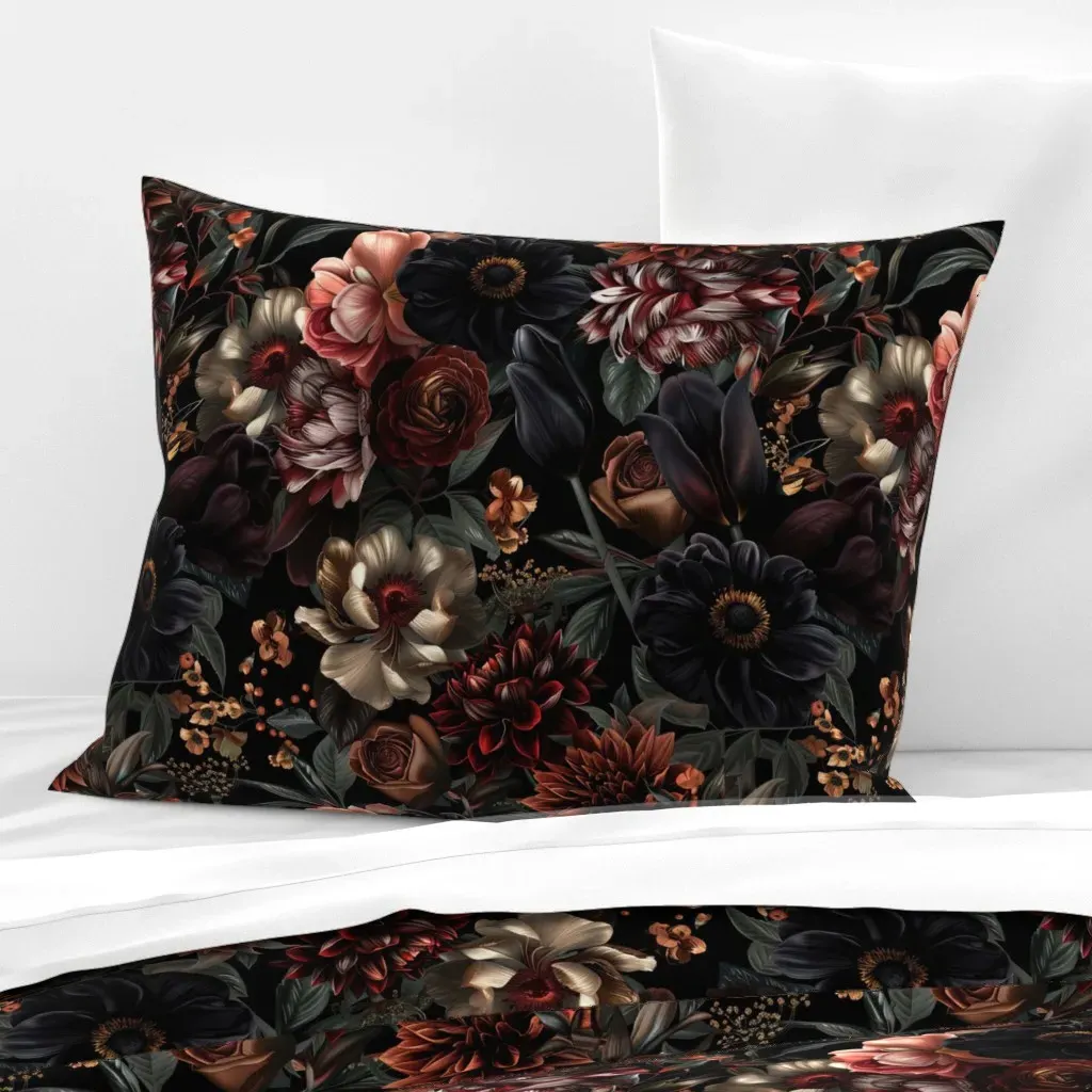 Floral Standard Knife Edge Pillow Sham - Dark Burgundy, Cotton Sateen product