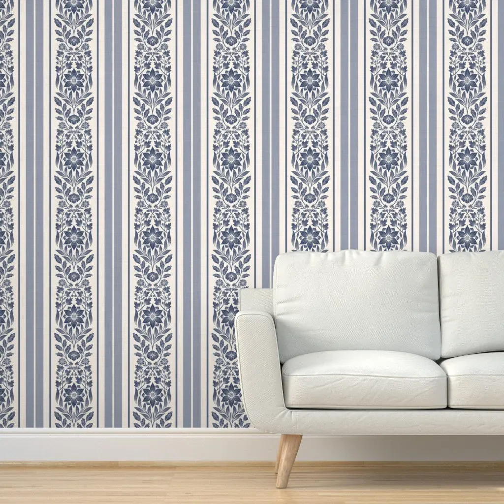Floral Stripe Peel and Stick Wallpaper - Beige, Indigo product