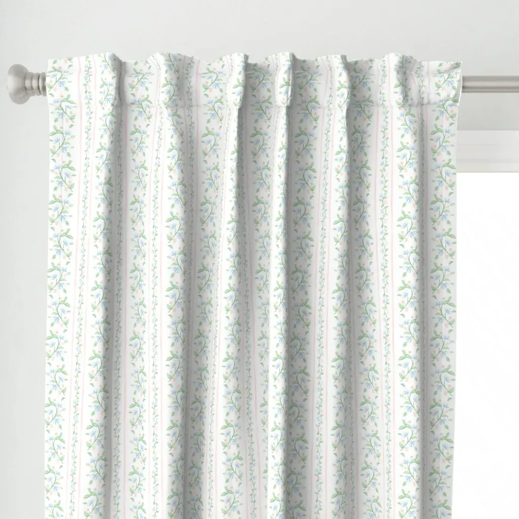 Floral Stripe Watercolor Curtain Panel - Light Blue alternate view