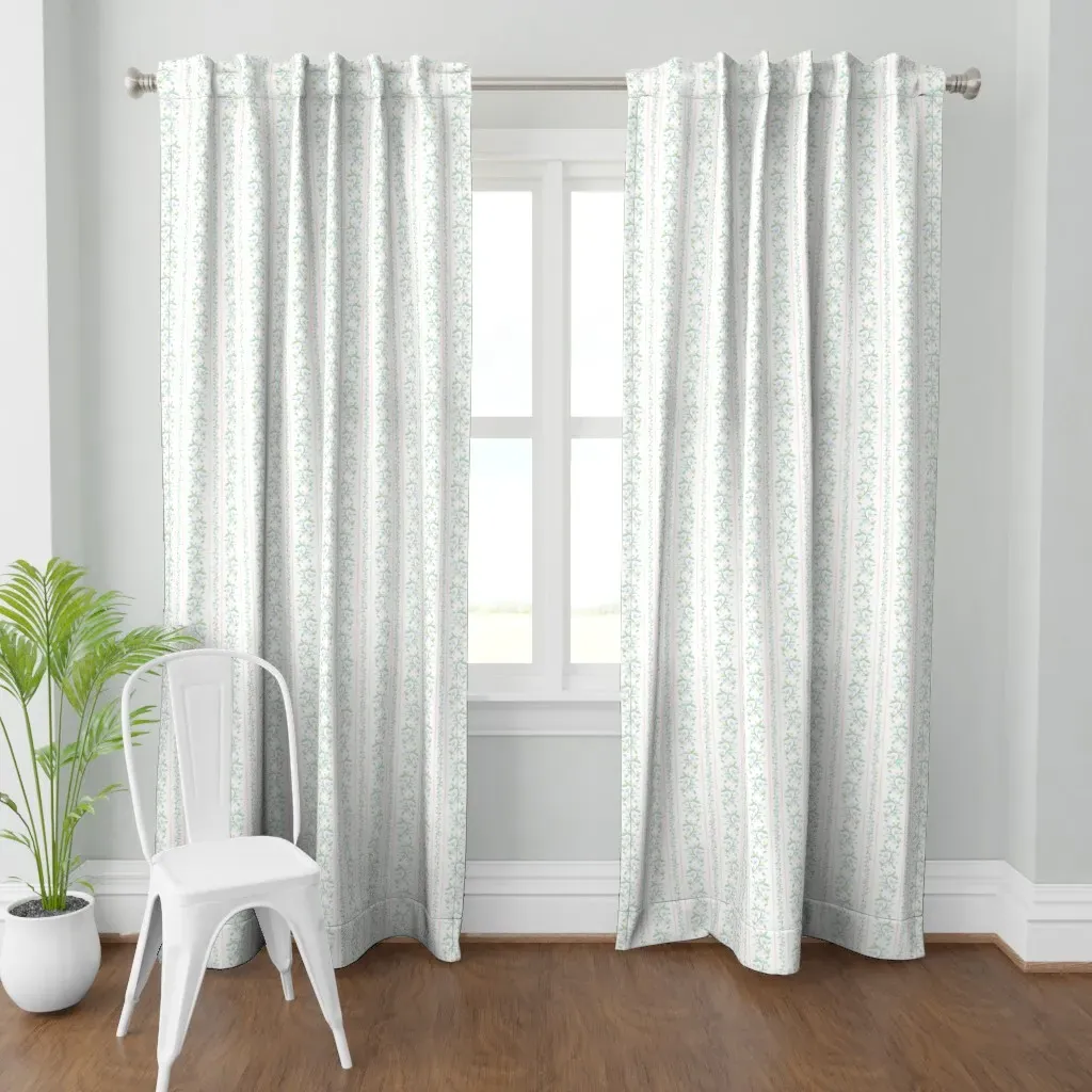 Floral Stripe Watercolor Curtain Panel - Light Blue product
