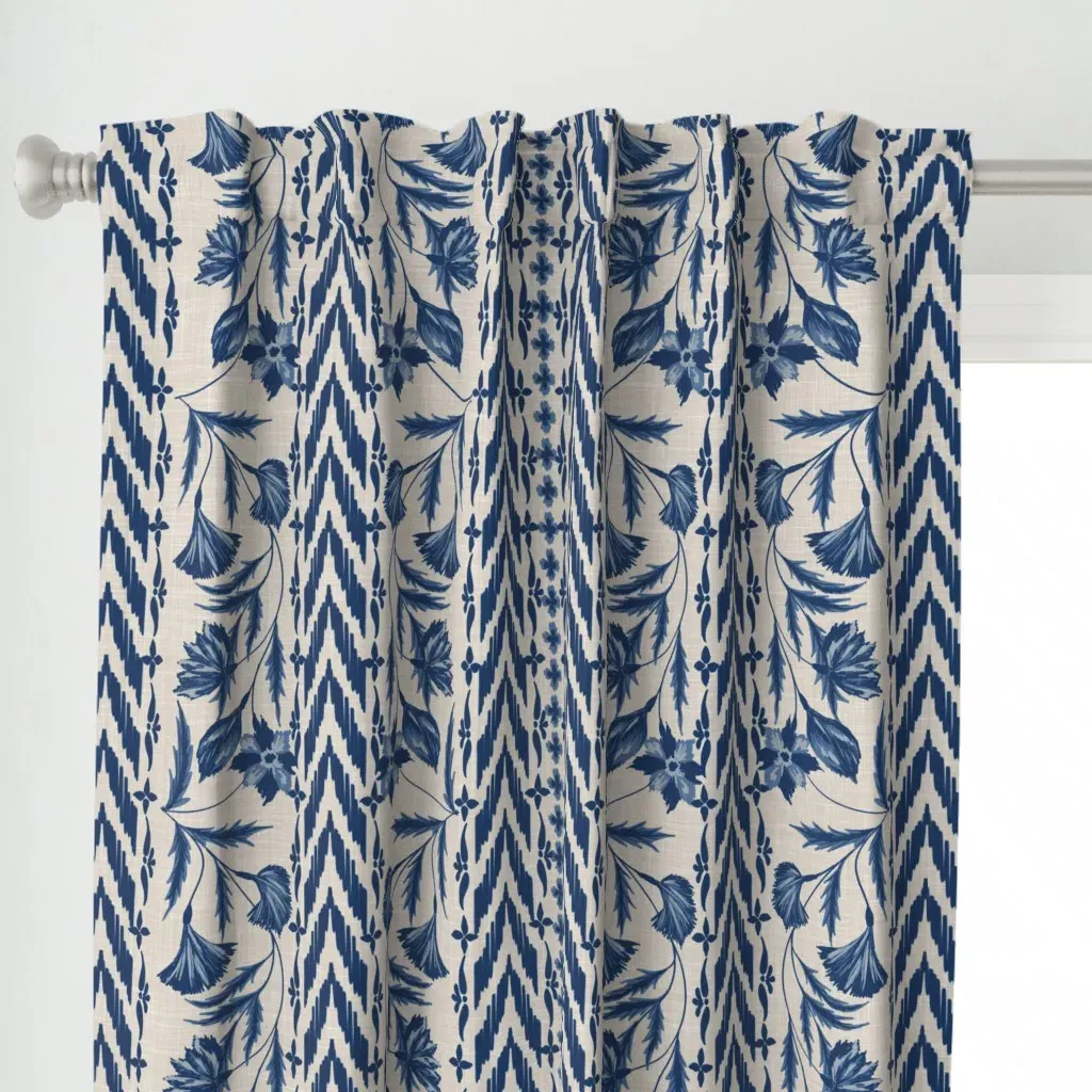 Floral Stripes Curtain Panel - Indigo alternate view