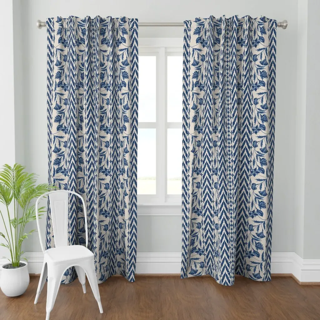 Floral Stripes Curtain Panel - Indigo product