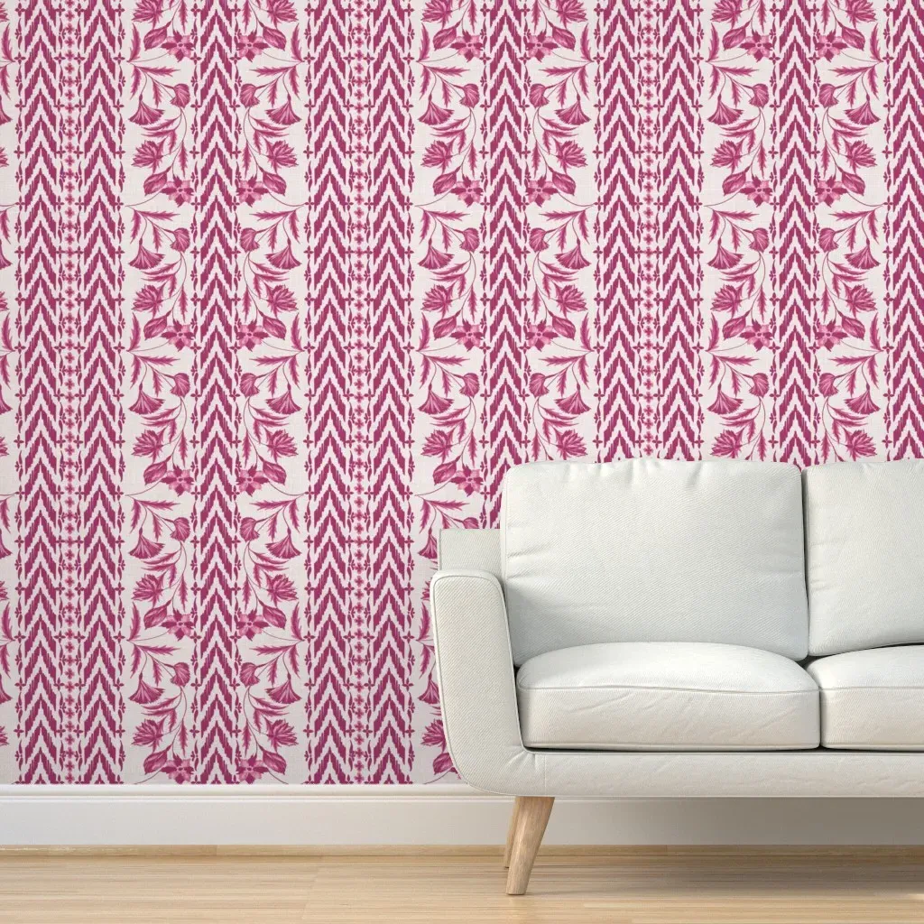 Floral Stripes Large Scale Peel and Stick Wallpaper - Magenta product