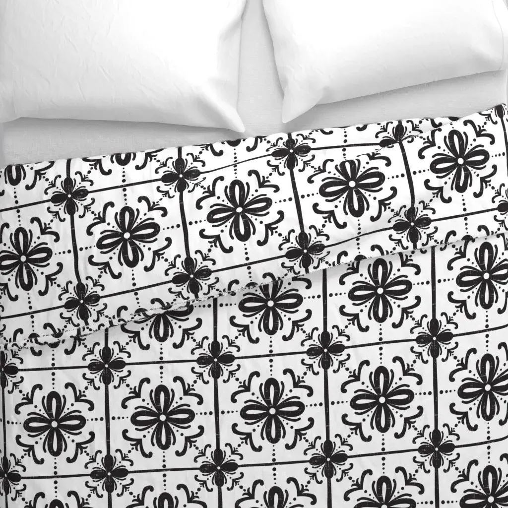 Floral Tile Duvet Cover - Black, White alternate view