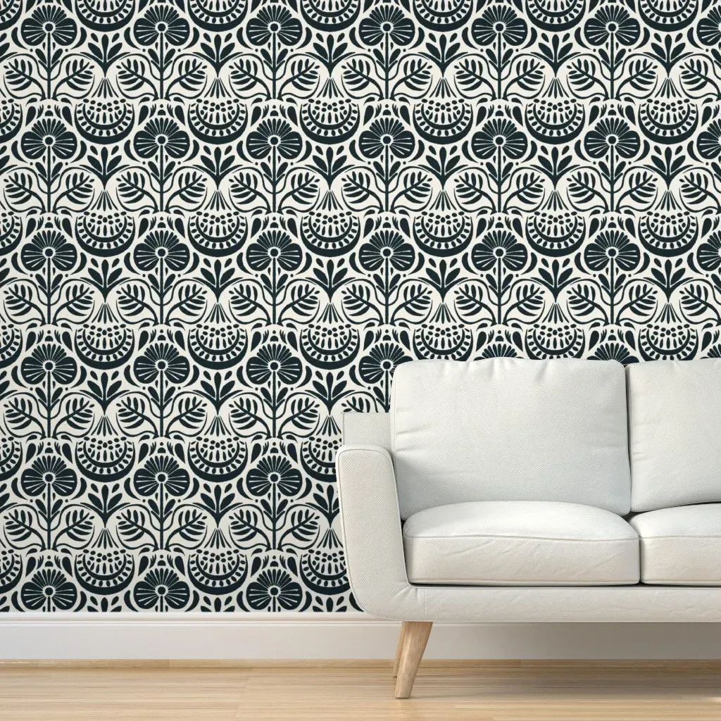 Floral Tile Peel and Stick Wallpaper - Dark Teal product