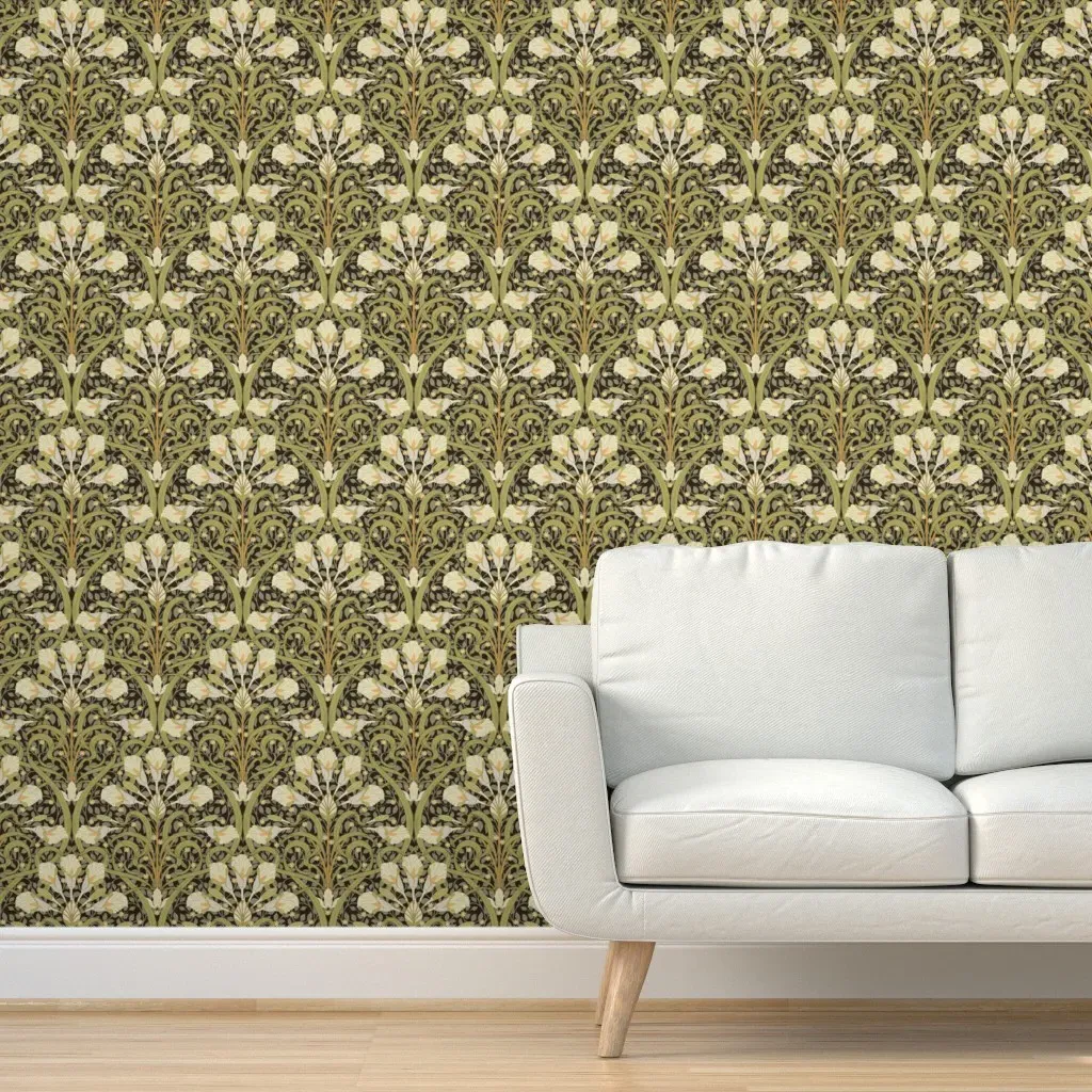 Floral Trail Lilies William Morris Style Peel and Stick Wallpaper - Off-White product