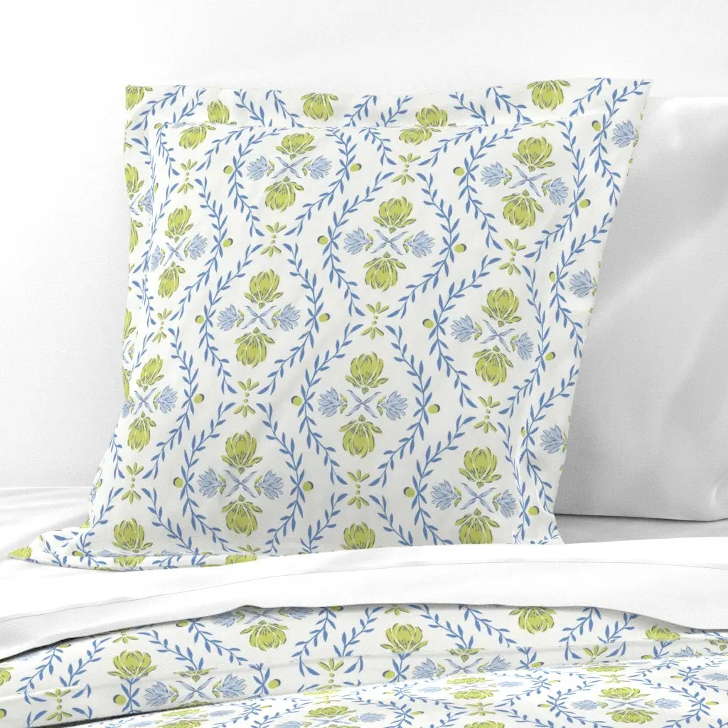 Floral Trellis Euro Pillow Sham - Green, White product
