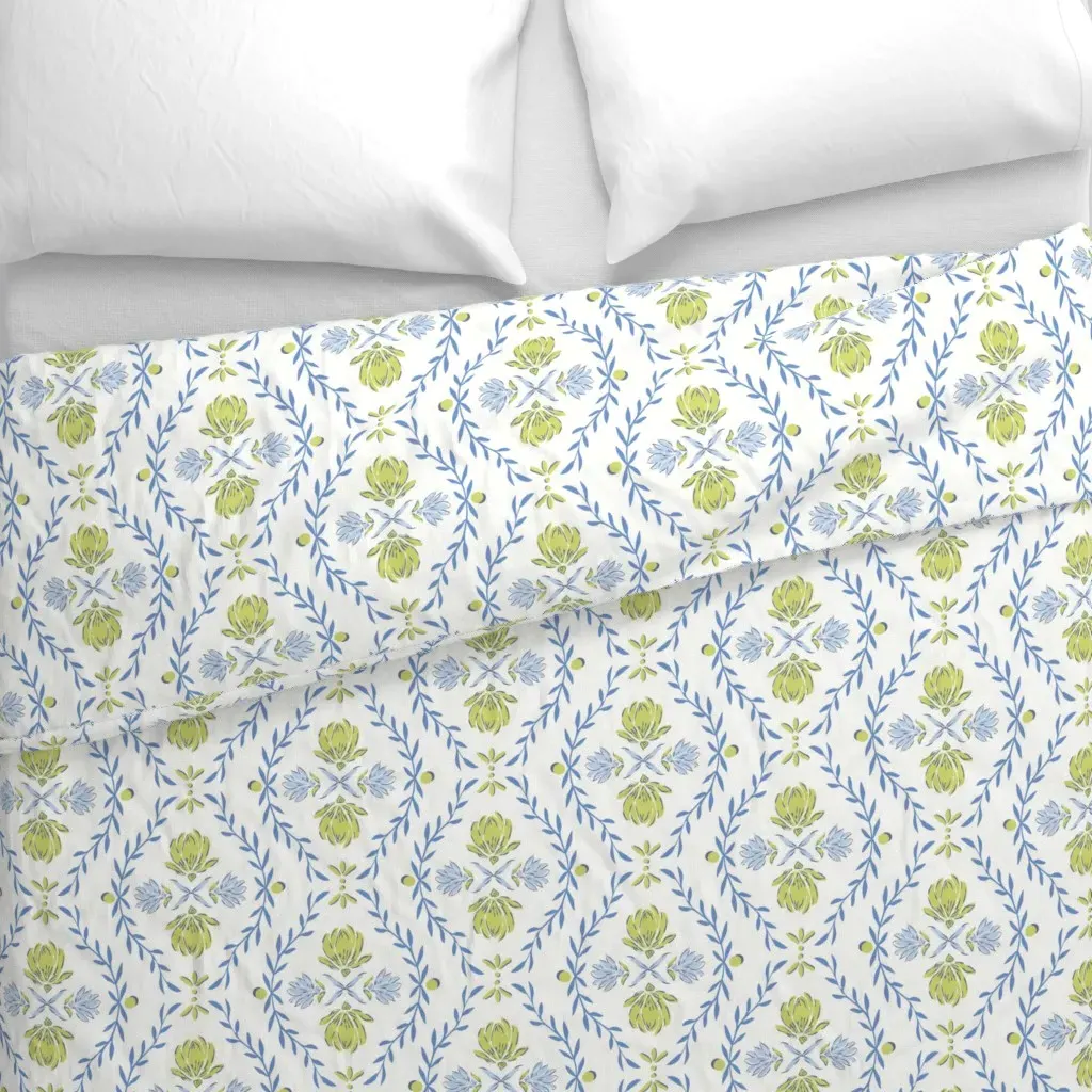 Floral Trellis Large Duvet Cover - Green, White alternate view