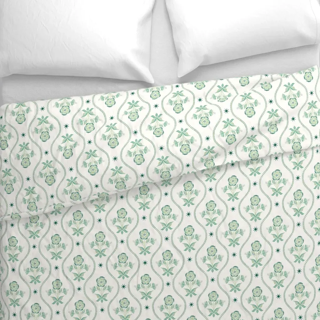 Floral Trellis Stripe Duvet Cover - Teal alternate view