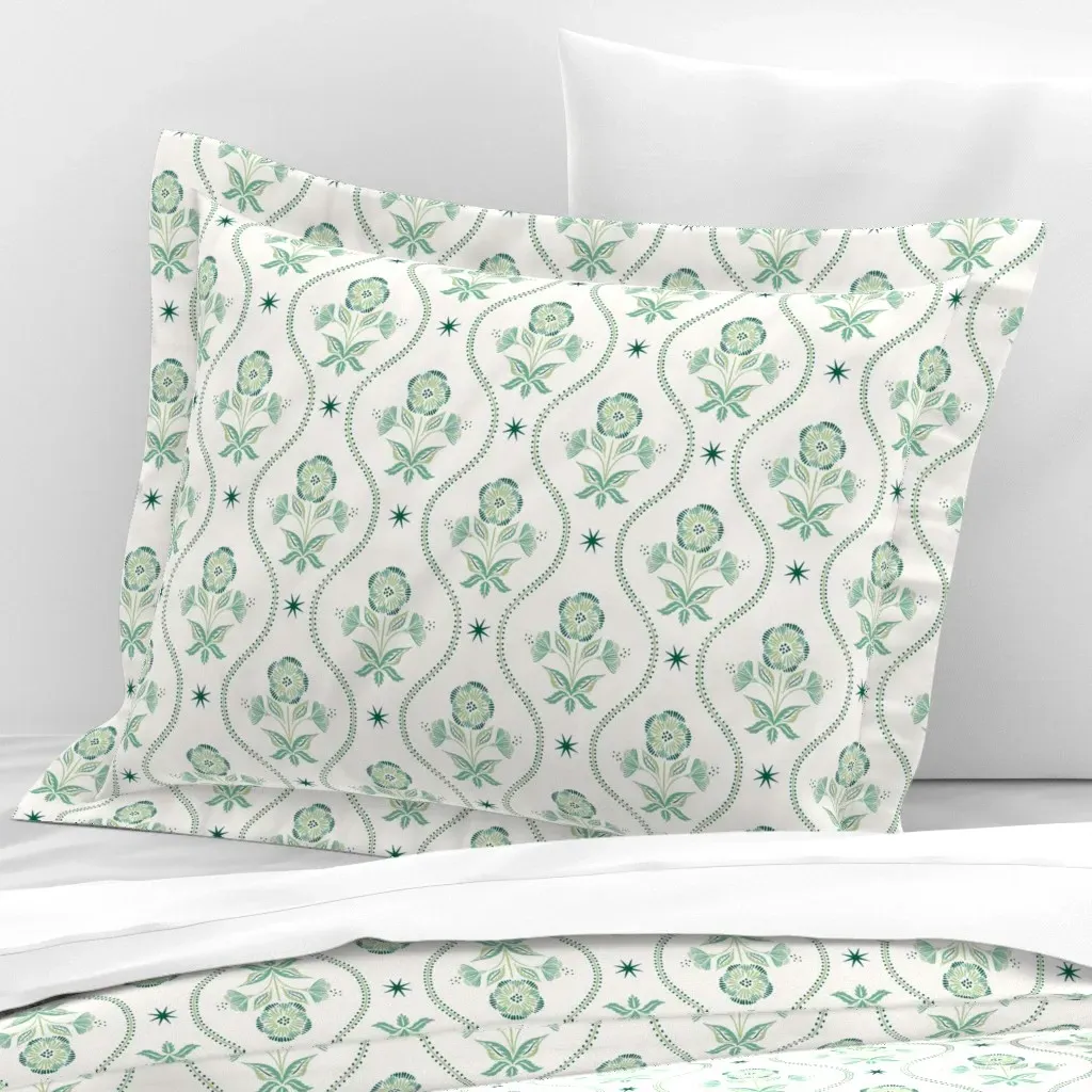 Floral Trellis Stripe Standard Flanged Cushion Cover - Teal, Cotton Sateen product
