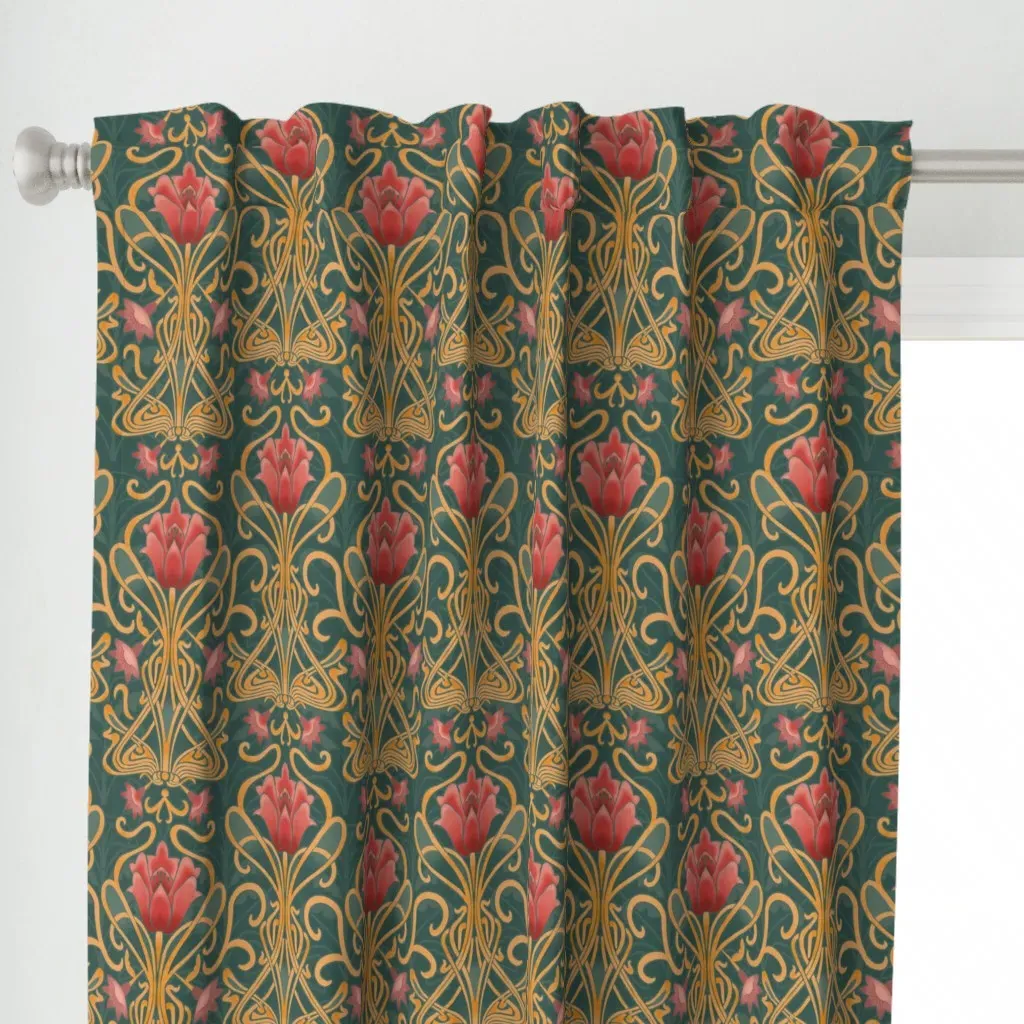 Floral Victorian Lotus Curtain Panel - Red alternate view