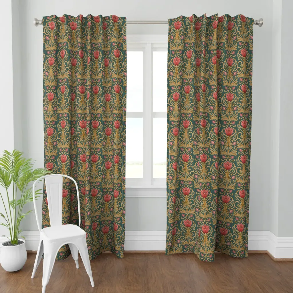 Floral Victorian Lotus Curtain Panel - Red product