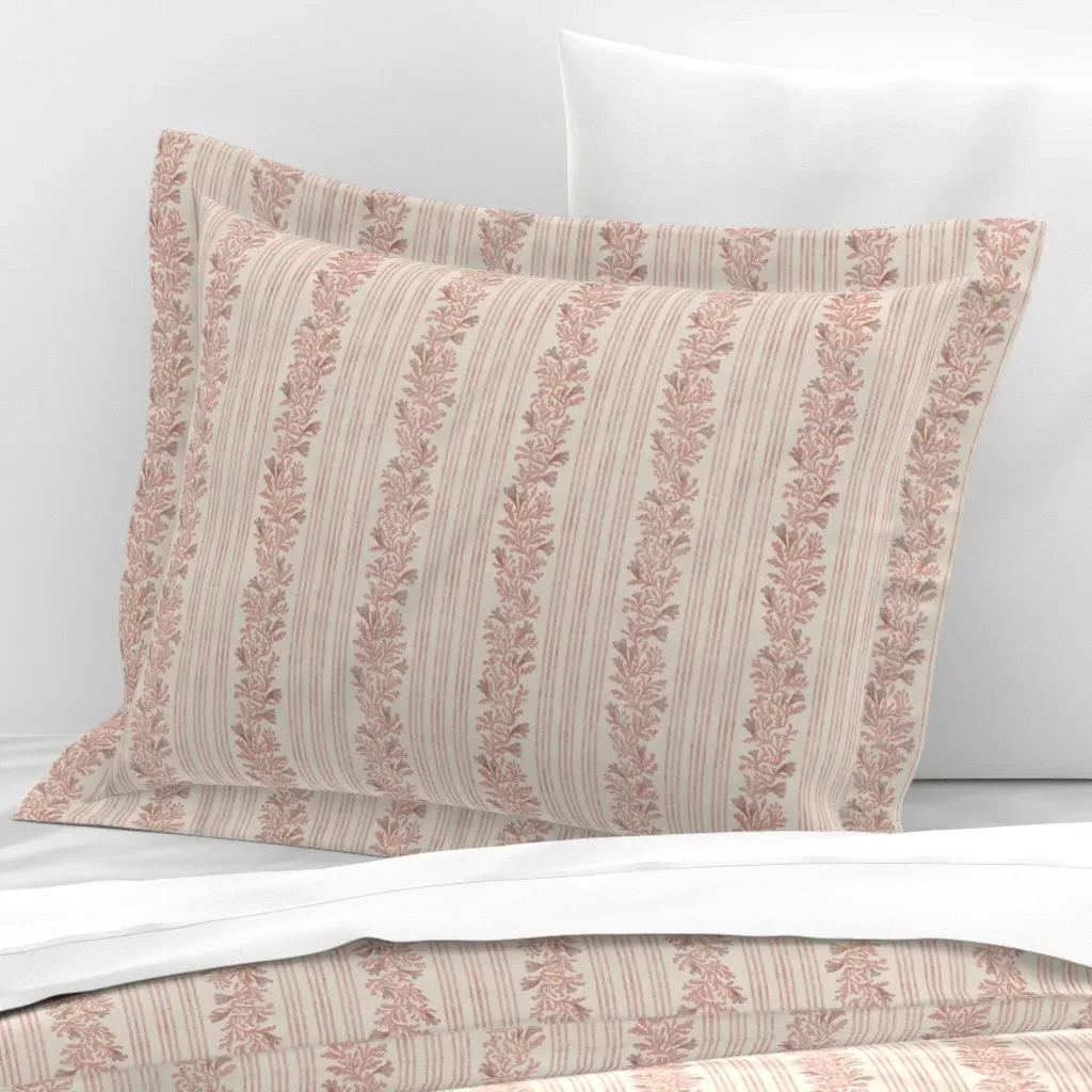 Floral Vine Stripe Standard Flanged Pillow Sham - Blush Pink, Cotton Sateen product
